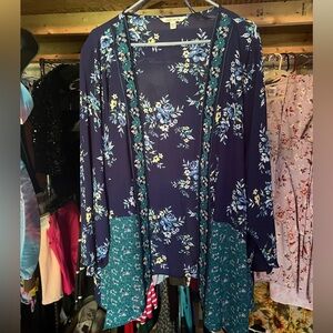Pioneer Woman blue floral duster with embroidered detail 2x/3x